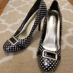 Black & white polka dot heels